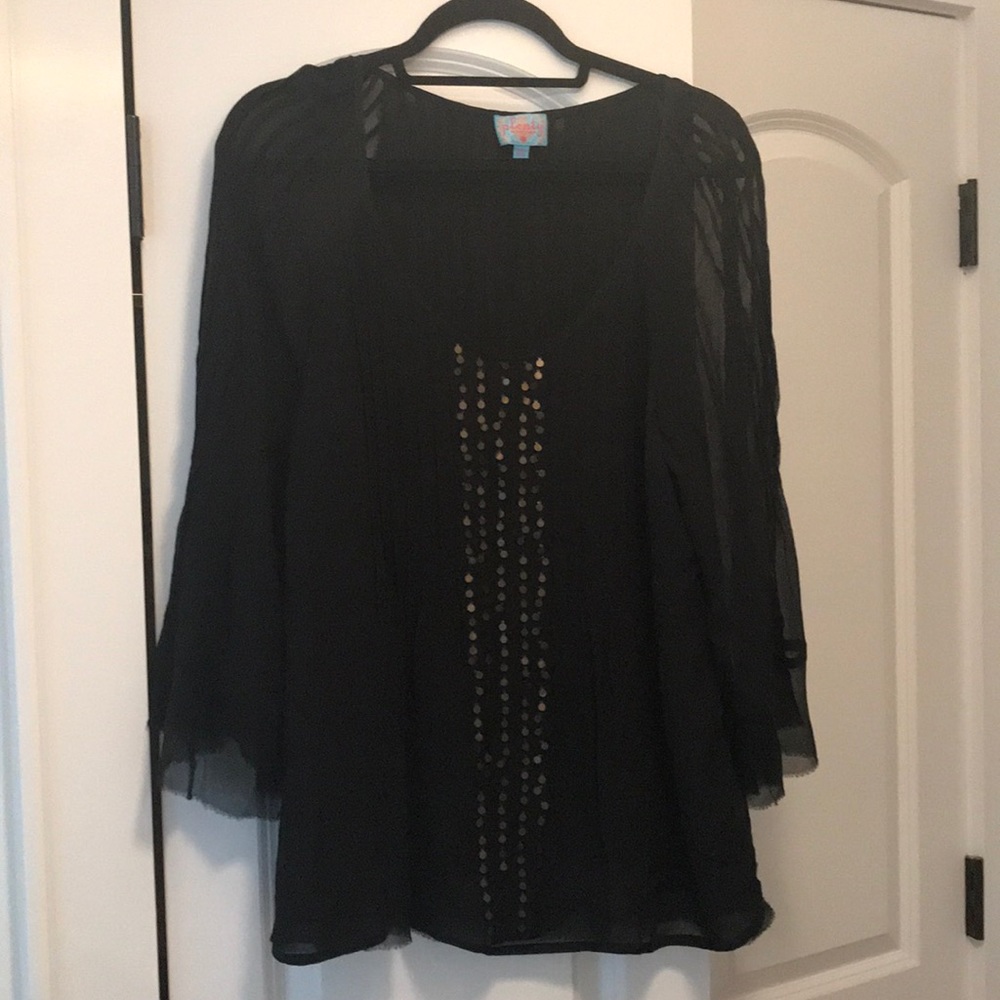 Plenty Embellished Silk Georgette Pintuck Blouse